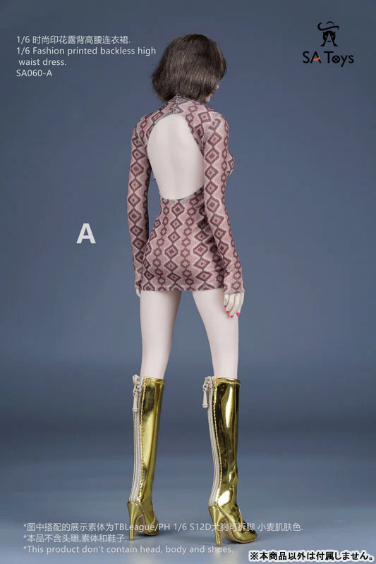 1/6 Fashion Print Backless High Waist Dress A (DOLL ACCESSORY) - Image 3