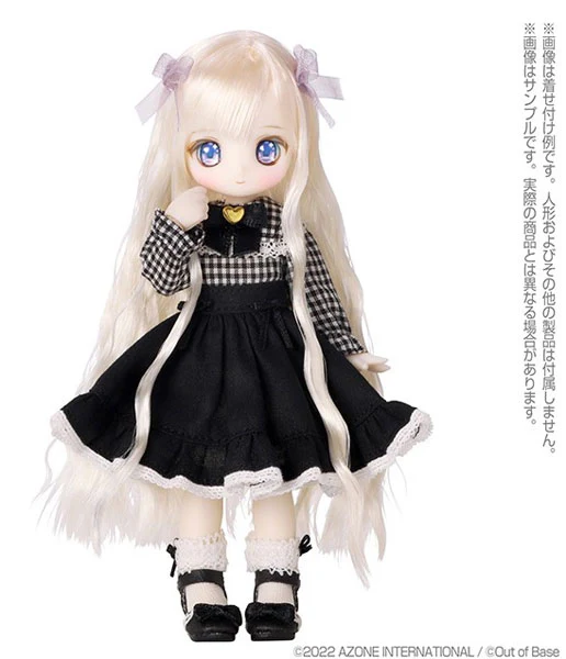 Picco Neemo 1/12 Picco P Heart Ribbon Docking One Piece Dress Black Gingham x Black (DOLL ACCESSORY)